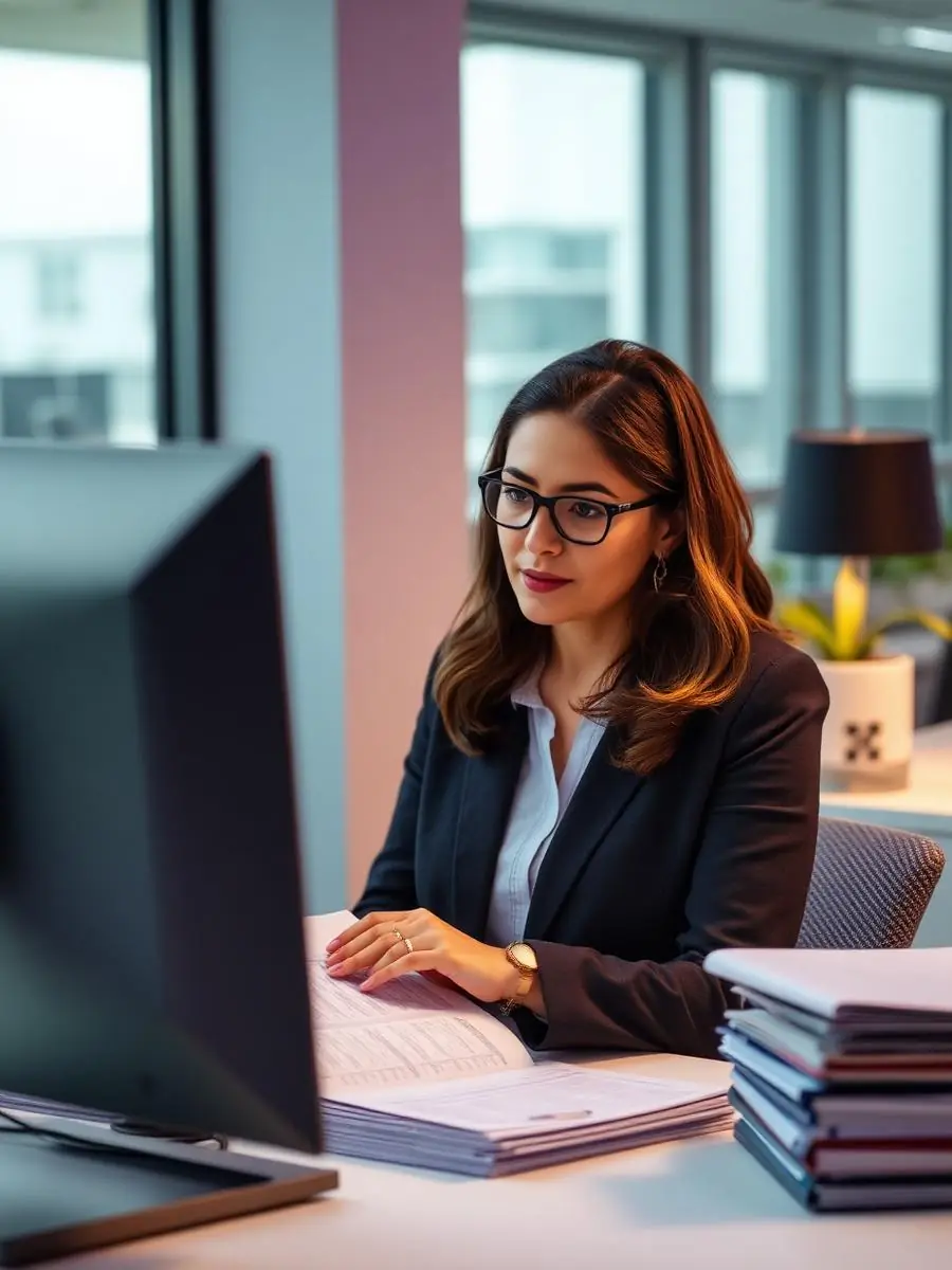 Profesional administrativa organizando procesos de trabajo